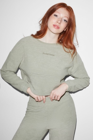 Mint Green C&A Clockhouse Cropped Terry Cloth Women's Sweatshirts | SZGWD-1720