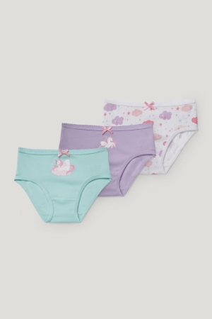 Mint Green C&A Multipack Of 3 Unicorn Briefs Organic Cotton Girls' Underwear | KPDCU-9530