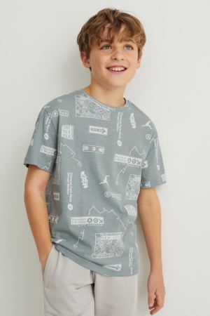 Mint Green C&A Sleeve Boys' T-shirts | WVZQP-6730