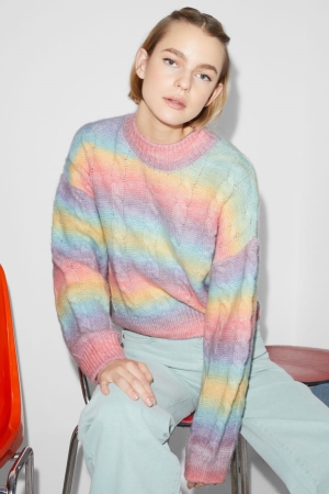 Multicoloured C&A Clockhouse Cable Knit Pattern Women's Jumper | JCSOI-8362