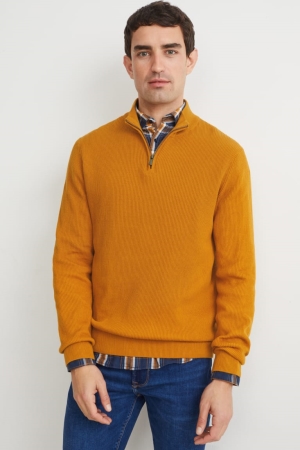 Orange / Blue C&A And Regular Fit Button-down Collar Men's Jumper | EOUMD-5179