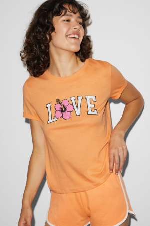 Orange C&A ClockhouseFloral Women's T-shirts | XMVOK-3081