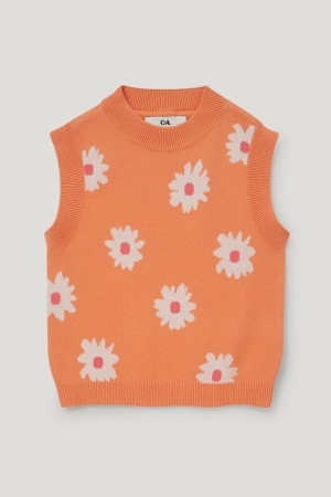 Orange C&A Slipover Floral Girls' Hoodie | EPRNM-9651