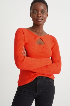 Orange C&A With Knot Detail With Lenzing™ Ecovero™ Women's Jumper | UFHMY-9716