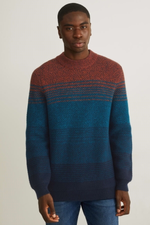 Orange / Dark Blue C&A Wool Blend Recycled Men's Jumper | XYVZK-9147