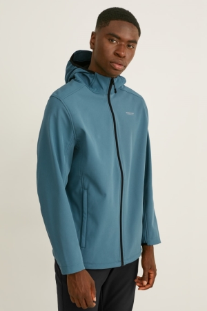 Petrol C&A Softshell With Hood Men's Jackets | UKWRB-7964