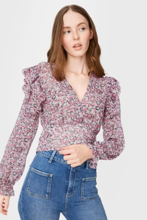 Pink C&A Clockhouse Chiffon Floral Women's Blouses | DAMZV-7092