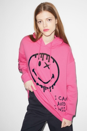 Pink C&A Clockhouse Smileyworld® Women's Hoodie | ENDBY-5084