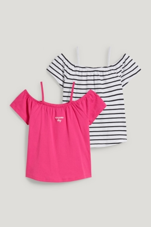 Pink C&A Multipack Of 2 Sleeve In-conversion Cotton Girls' T-shirts | ACFDX-5473