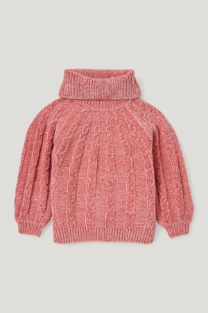 Pink C&A Polo Neck Recycled Cable Knit Pattern Girls' Jumper | MAIPD-2468