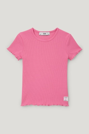 Pink C&A Sleeve With In-conversion Cotton Girls' T-shirts | SBUXL-8195