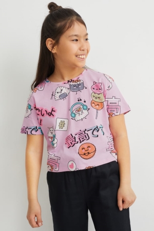 Pink C&A Sleeve With In-conversion Cotton Girls' T-shirts | WNDFE-5629