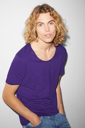 Purple C&A Men's T-shirts | GZADC-3846