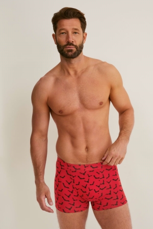 Red / Black C&A Multipack Of 2 Trunks Organic Cotton Lycra® Men's Underwear | OADBP-9475