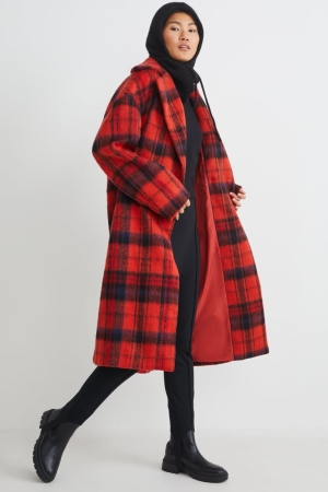 Red C&A Check Women's Coats | WGTLA-9071