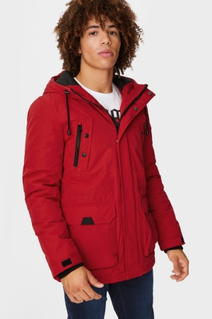 Red C&A Clockhouse Parka With Hood Recycled Men's Jackets | KLTQN-6729