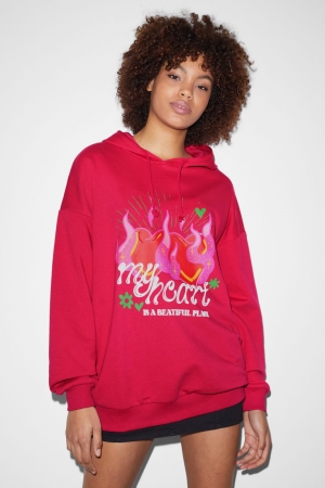 Red C&A Clockhouse Women's Hoodie | SZWTO-9807