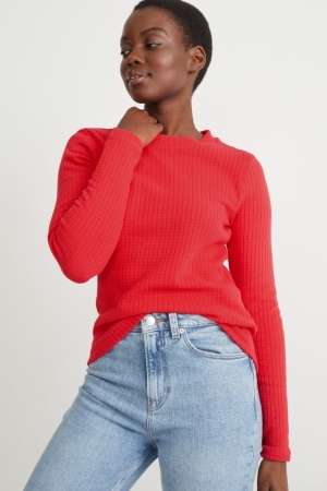 Red C&A Long Sleeve Women's Top | UFMDJ-1843