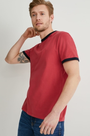 Red C&A Organic Cotton Men's T-shirts | XASNU-6302