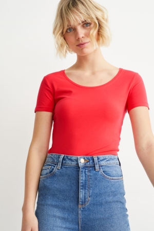 Red C&A Organic Cotton Women's T-shirts | XLTJZ-9463