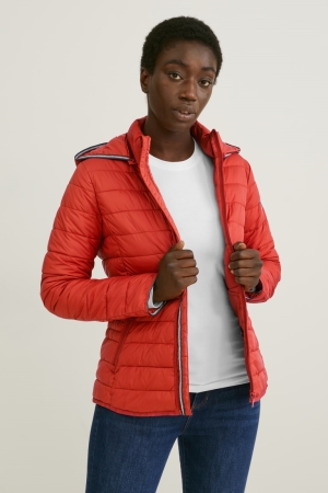 Red C&A Quilted With Hood Bionic-finish®eco Women's Jackets | AHVBZ-5341