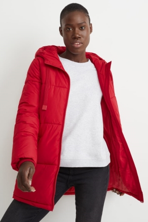 Red C&A Quilted With Hood Bionic-finish®eco Women's Jackets | SMHFZ-4538