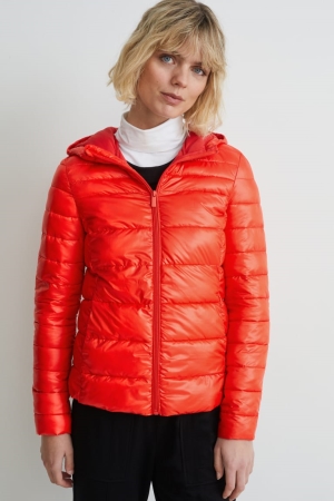 Red C&A Quilted With Hood Recycled Women's Jackets | UQBKC-8659