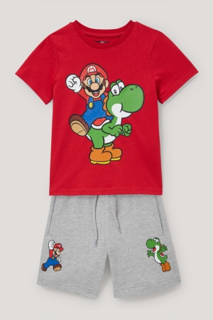 Red C&A Super Mario Set Sleeve And Sweat 2 Piece Boys' Trousers | NADGP-4038