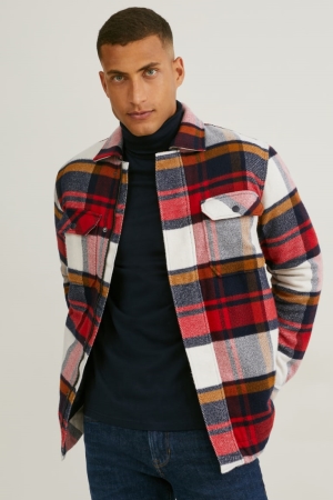 Red / Dark Blue C&A Check Men's Shirts | GLSWU-4390