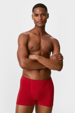 Red / Dark Blue C&A Multipack Of 3 Trunks Organic Cotton Lycra® Men's Underwear | OBAQN-8490