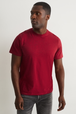 Red Melange C&A With Organic Cotton Men's T-shirts | BLKTS-3610