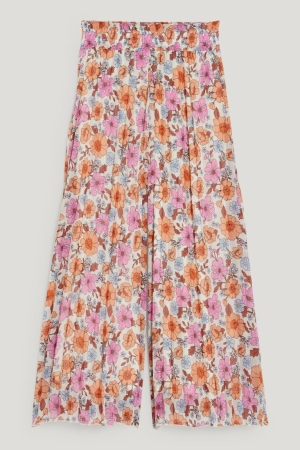 Rose C&A Pleated Floral Girls' Trousers | NYLHB-6789