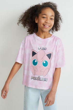 Rose C&A Pokémon Sleeve Girls' T-shirts | ZLNBV-5742