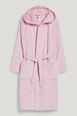 Rose C&A Terry Bathrobe With Hood Organic Cotton Striped Girls' Underwear | YHZPN-9347