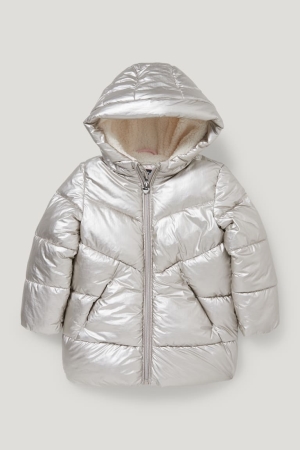 Silver C&A Quilted With Hood Shiny Girls' Jackets | ZSLIY-8657