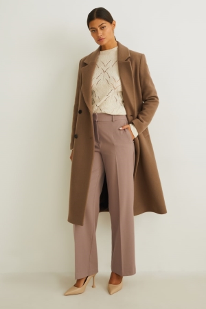 Taupe C&A Cloth High-rise Waist Wide Leg Recycled Women's Trousers | DHVAL-9738