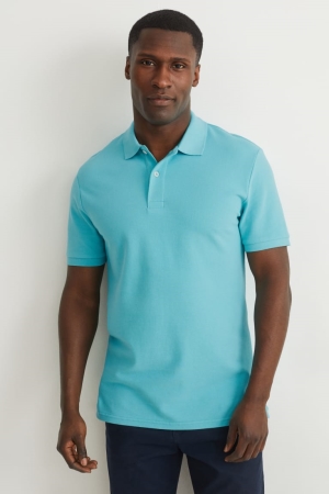 Turquoise C&A Polo Organic Cotton Men's Shirts | JNYGC-5716