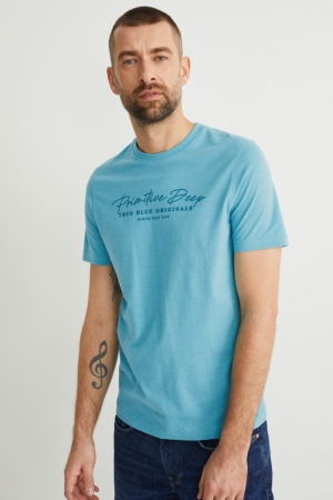 Turquoise C&A With Recycled Polyester Men's T-shirts | SCRZJ-5627