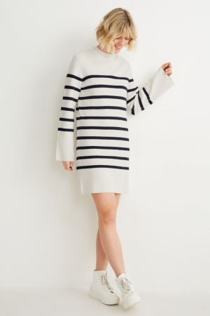 White / Black C&A Knitted Striped Women's Dress | AXZRS-8461