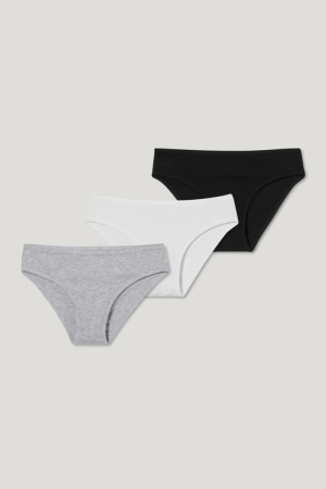 White / Black C&A Multipack Of 3 Briefs Organic Cotton Girls' Underwear | TEYIQ-9275