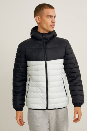 White / Black C&A Quilted With Hood Recycled Men's Jackets | GNZXJ-8670