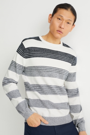 White / Blue C&A Striped Men's Jumper | IUDKF-2763