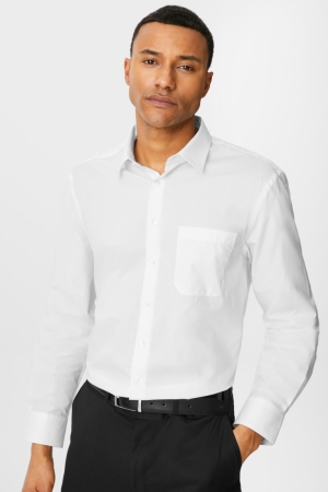 White C&A Business Regular Fit Extra-Sleeve s Easy-iron Men's Shirts | MXOKD-9143