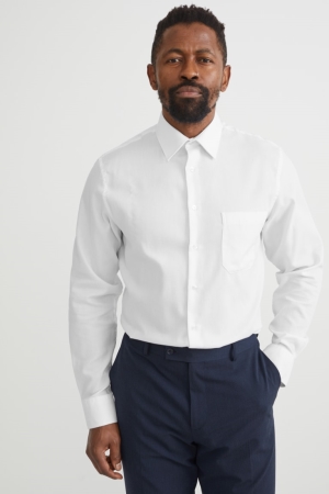 White C&A Business Regular Fit Kent Collar Recycled Men's Shirts | QAZWM-2540