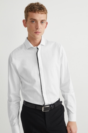 White C&A Business Slim Fit Cutaway Collar Easy-iron Men's Shirts | HJUYV-8195