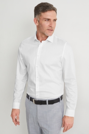 White C&A Business Slim Fit Cutaway Easy-iron Men's Shirts | YDUEA-6209