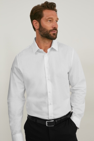 White C&A Business Slim Fit Kent Collar Easy-iron Men's Shirts | MLSXC-9732