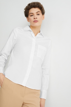 White C&A Business Women's Blouses | AQTPS-1307