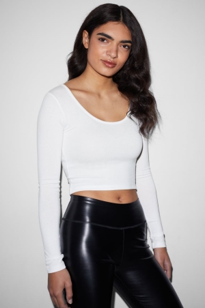 White C&A Clockhouse Cropped Long Sleeve Women's Top | MSJPC-6728