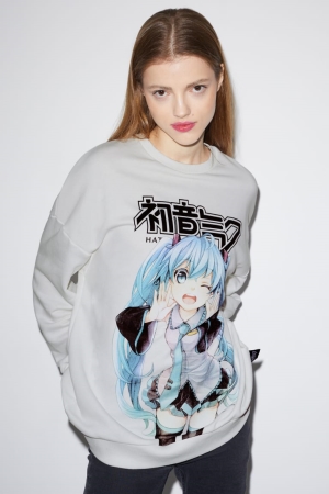 White C&A Clockhouse Hatsune Miku Women's Sweatshirts | YLBTV-8396